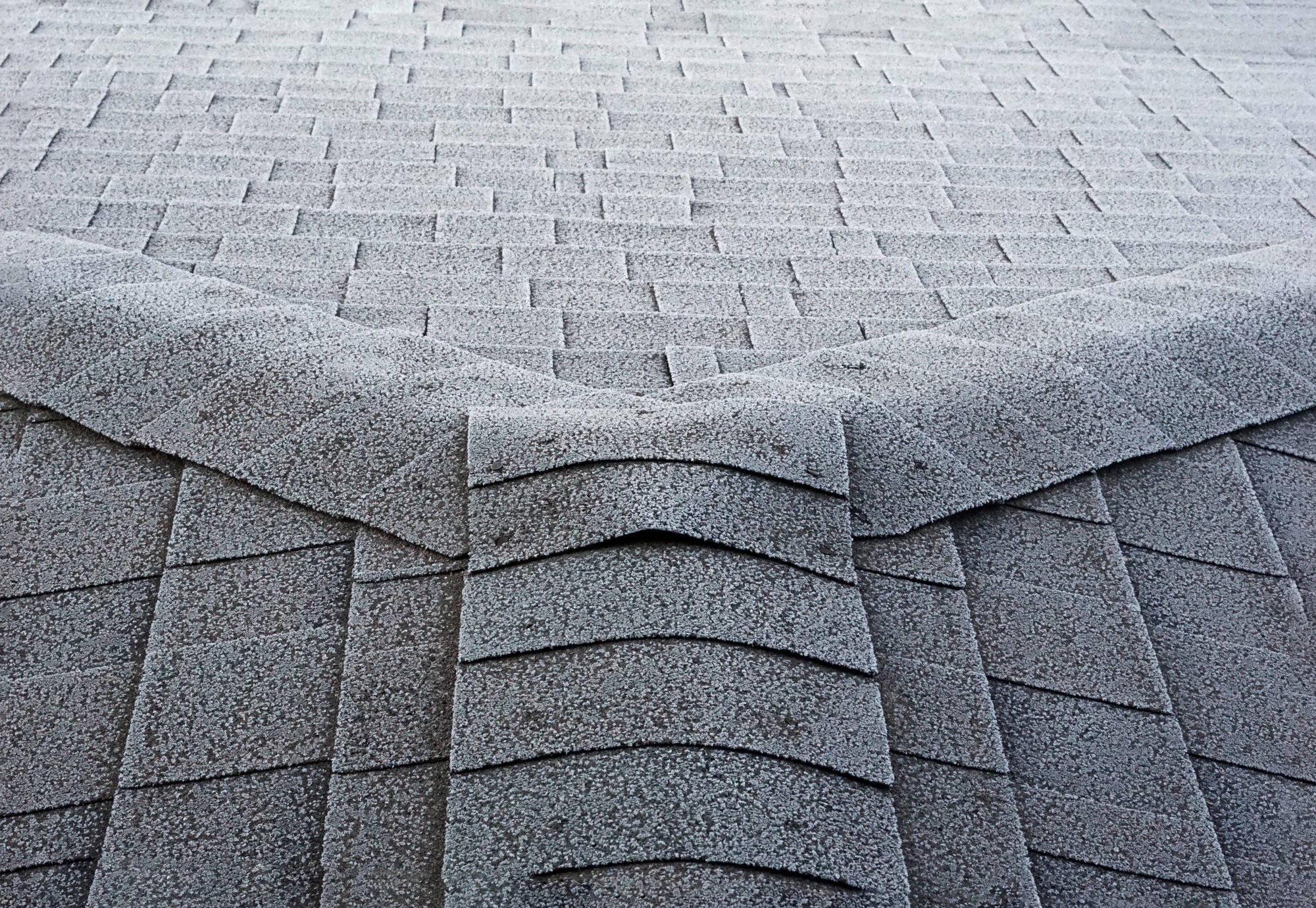 Frost on roof shingles.